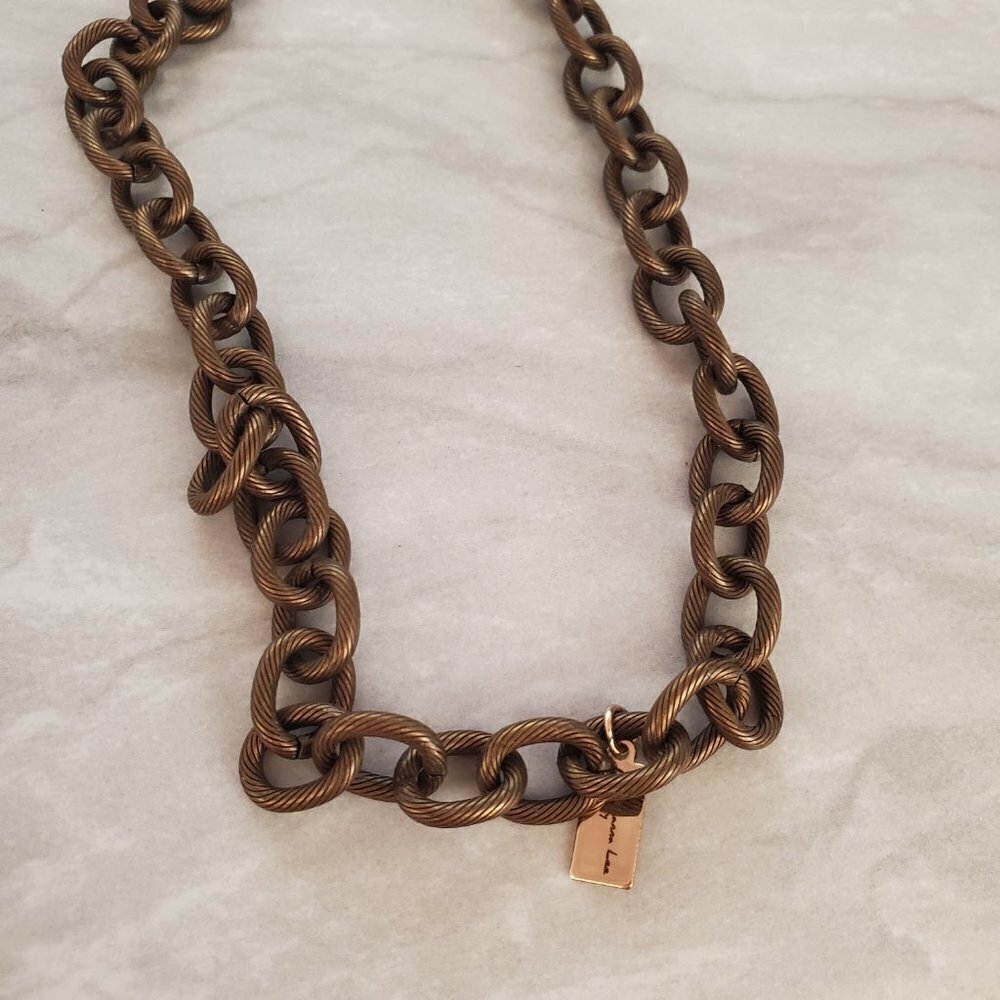 ✨ Shoshanna Lee Boho Bohemian Hippy Stone Beaded Brass Link Necklace ✨ - Picture 8 of 10
